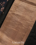 Black Floral Printed Pure Raw Mango Silk Handloom Saree