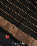 Black Floral Printed Pure Raw Mango Silk Handloom Saree