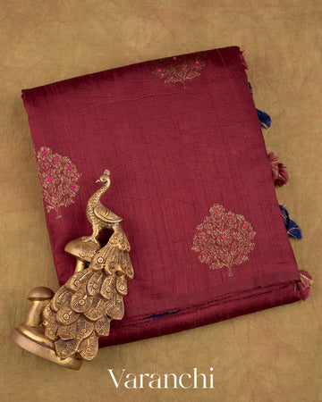 Maroon Borderless Pure Raw Silk Handloom Saree