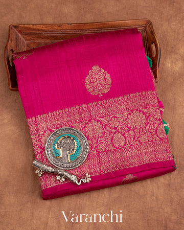 Rani Pink Pure Raw Silk Handloom Saree