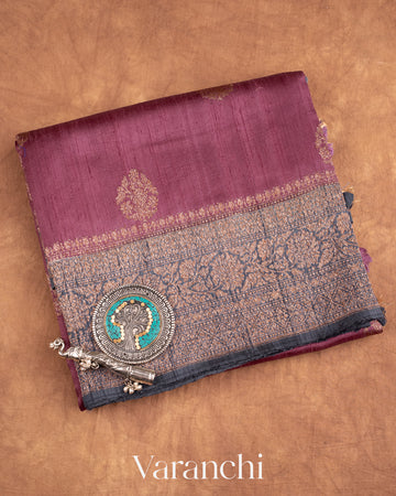 Deep Mauve Pure Raw Silk Handloom Saree