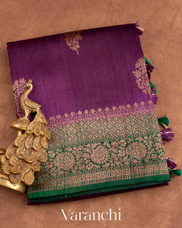 Deep Purple Pure Raw Silk Handloom Saree