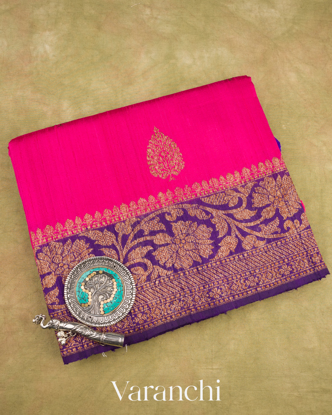 Rani Pink Pure Raw Silk Handloom Saree