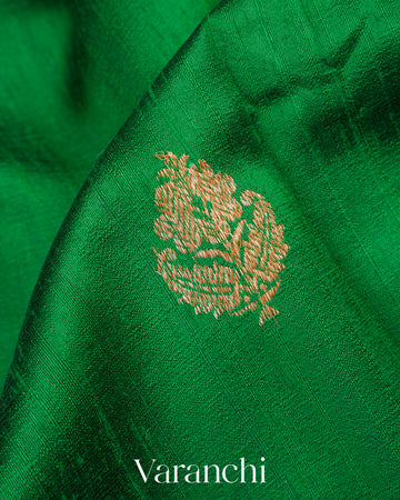 Deep Green Pure Raw Silk Handloom Saree