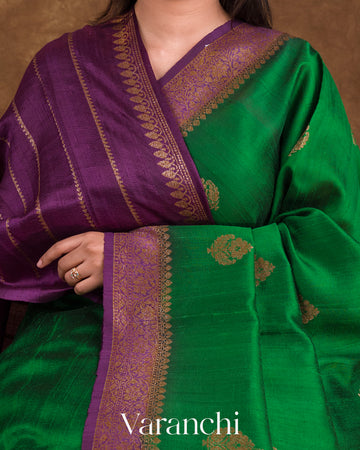 Deep Green Pure Raw Silk Handloom Saree