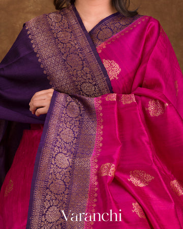 Bright Magenta Pure Raw Silk Handloom Saree
