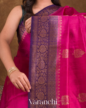Bright Magenta Pure Raw Silk Handloom Saree