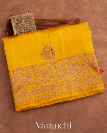 Turmeric Yellow Pure Raw Silk Handloom Saree