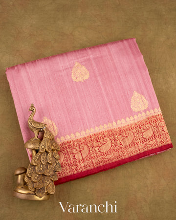 Baby Pink Pure Raw Silk Handloom Saree