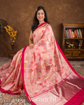 Baby Pink Floral Printed Pure Raw Mango Silk Handloom Saree