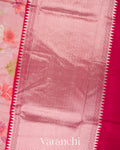 Baby Pink Floral Printed Pure Raw Mango Silk Handloom Saree