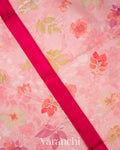 Baby Pink Floral Printed Pure Raw Mango Silk Handloom Saree