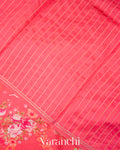 Deep Coral Pink Floral Printed Pure Raw Mango Silk Handloom Saree