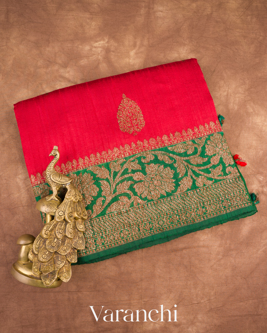 Red Pure Raw Silk Handloom Saree
