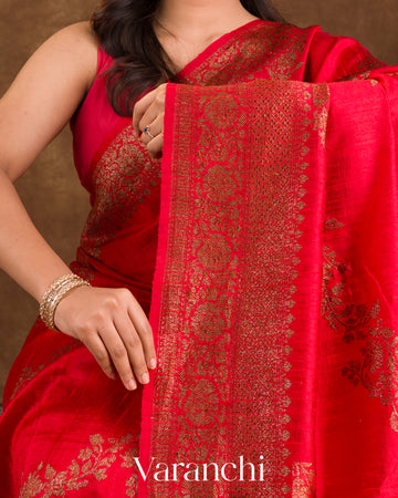 Red Leheriya Pure Raw Silk Handloom Saree