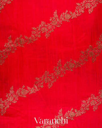 Red Leheriya Pure Raw Silk Handloom Saree