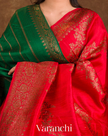 Red Leheriya Pure Raw Silk Handloom Saree