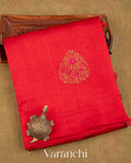 Red Borderless Pure Raw Silk Handloom Saree