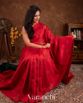 Red Borderless Pure Raw Silk Handloom Saree