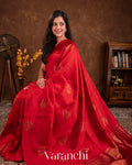 Red Borderless Pure Raw Silk Handloom Saree