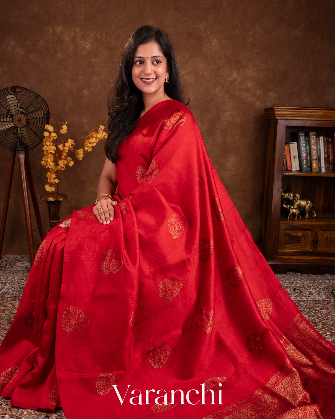 Red Borderless Pure Raw Silk Handloom Saree