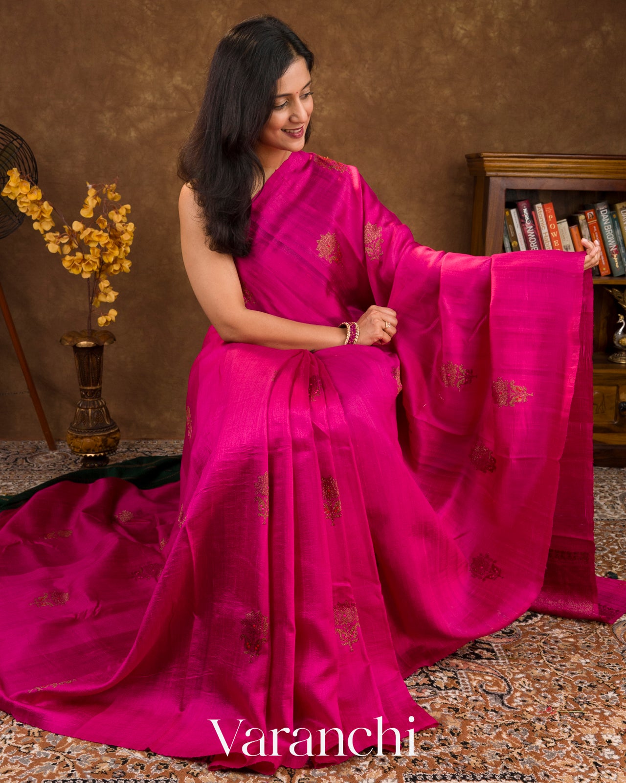 Rani Pink Borderless Pure Raw Silk Handloom Saree