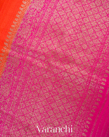 Bright Orange Pure Raw Silk Handloom Saree