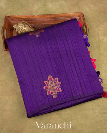 Violet Borderless Pure Raw Silk Handloom Saree