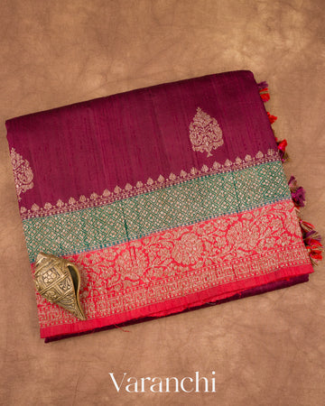 Wine Maroon Pure Raw Silk Handloom Saree