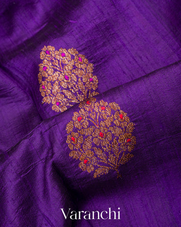 Violet Borderless Pure Raw Silk Handloom Saree