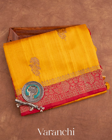 Turmeric Yellow Pure Raw Silk Handloom Saree
