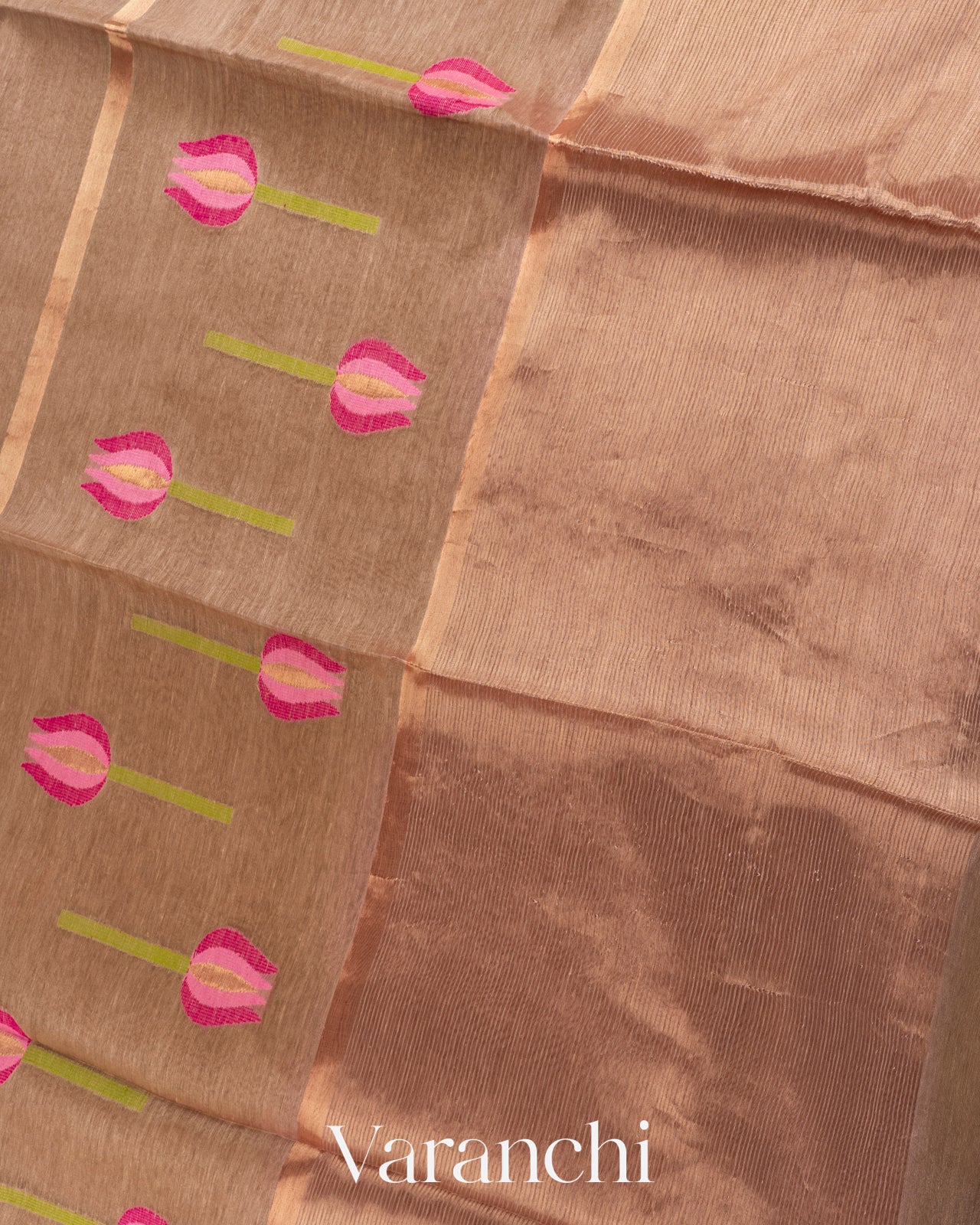 Chickoo Brown Jamdani Pure Silk Linen Handloom Saree