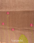 Chickoo Brown Jamdani Pure Silk Linen Handloom Saree