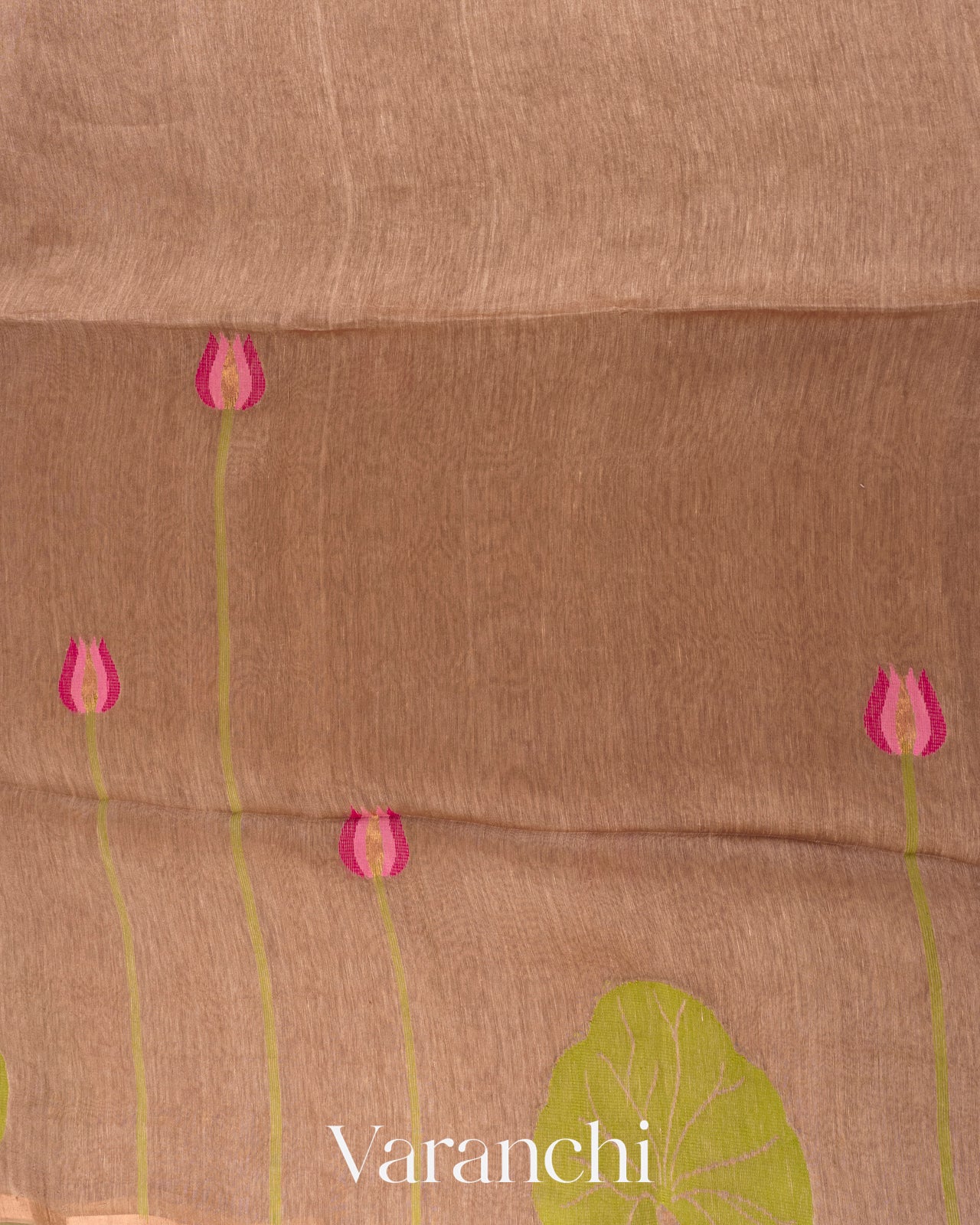 Chickoo Brown Jamdani Pure Silk Linen Handloom Saree
