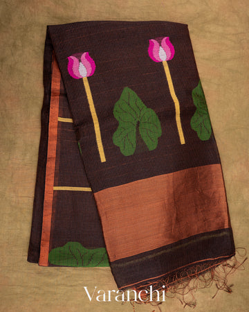 Black Jamdani Pure Silk Linen Handloom Saree