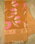 Caramel Jamdani Pure Silk Linen Handloom Saree