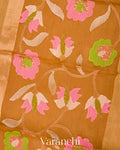 Caramel Jamdani Pure Silk Linen Handloom Saree