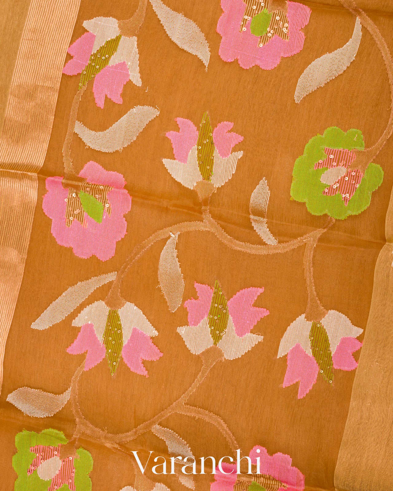 Caramel Jamdani Pure Silk Linen Handloom Saree