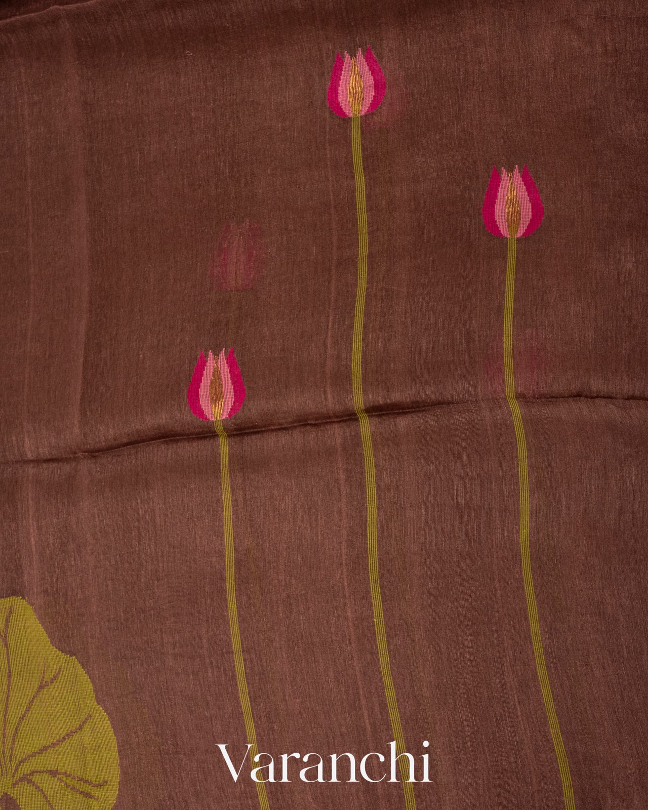 Chocolate Brown Jamdani Pure Silk Linen Handloom Saree