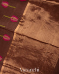 Chocolate Brown Jamdani Pure Silk Linen Handloom Saree