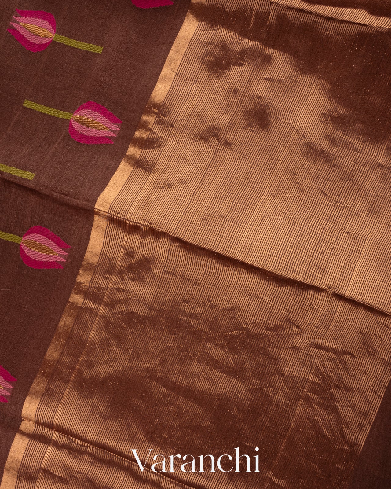 Chocolate Brown Jamdani Pure Silk Linen Handloom Saree