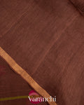 Chocolate Brown Jamdani Pure Silk Linen Handloom Saree