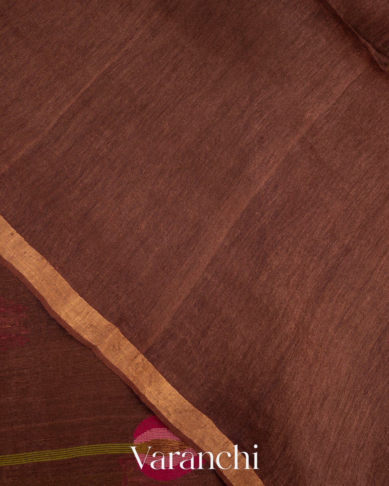 Chocolate Brown Jamdani Pure Silk Linen Handloom Saree