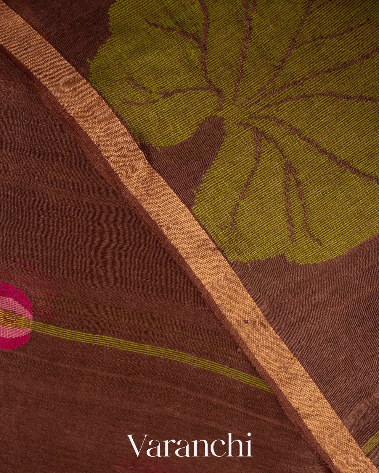 Chocolate Brown Jamdani Pure Silk Linen Handloom Saree
