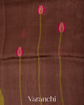 Chocolate Brown Jamdani Pure Silk Linen Handloom Saree