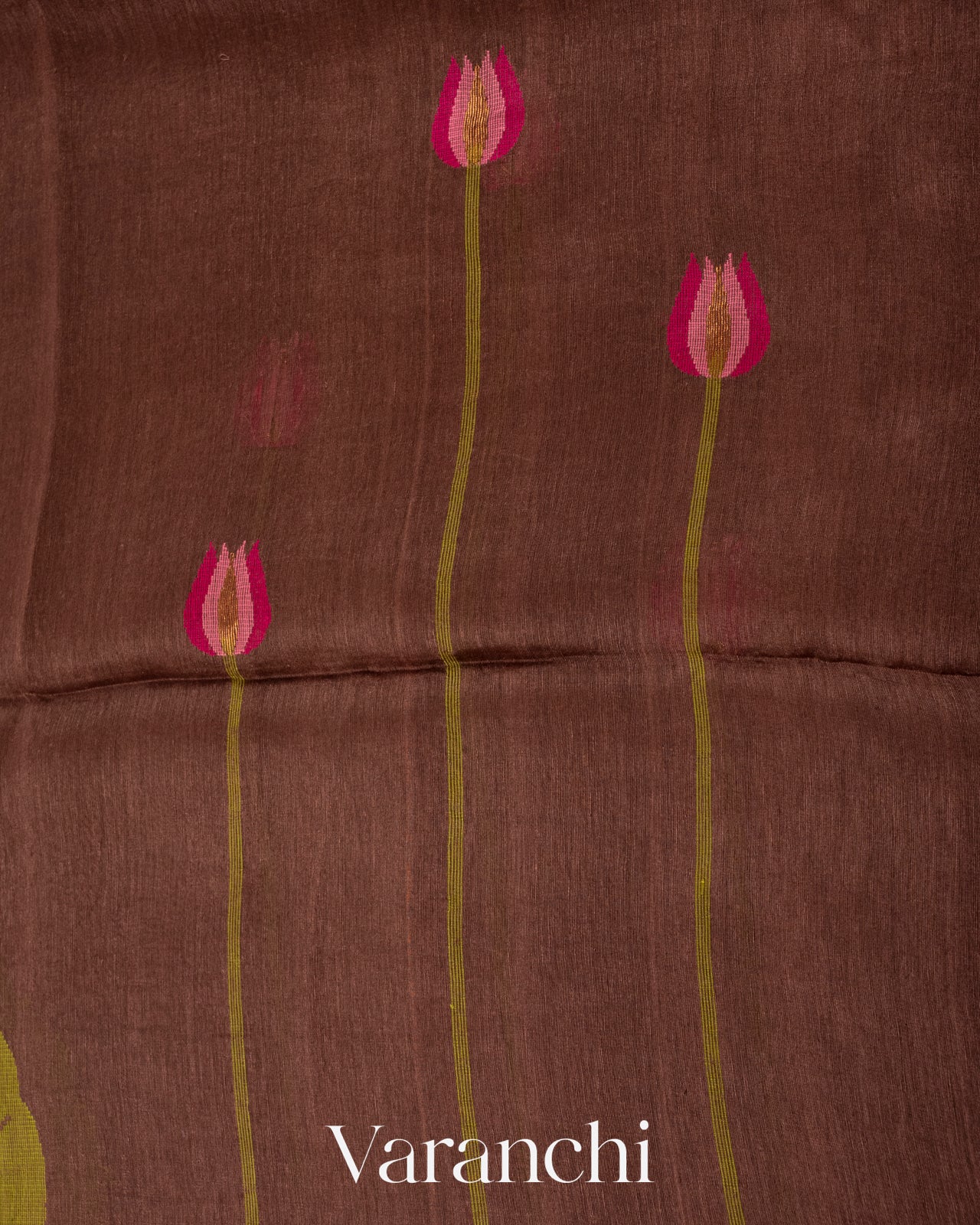 Chocolate Brown Jamdani Pure Silk Linen Handloom Saree