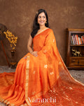 Burnt Orange Jamdani Pure Silk Linen Handloom Saree
