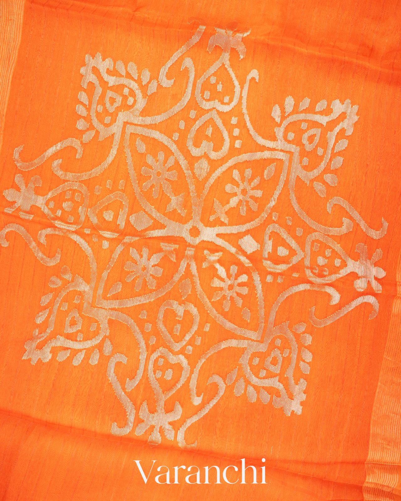 Burnt Orange Jamdani Pure Silk Linen Handloom Saree