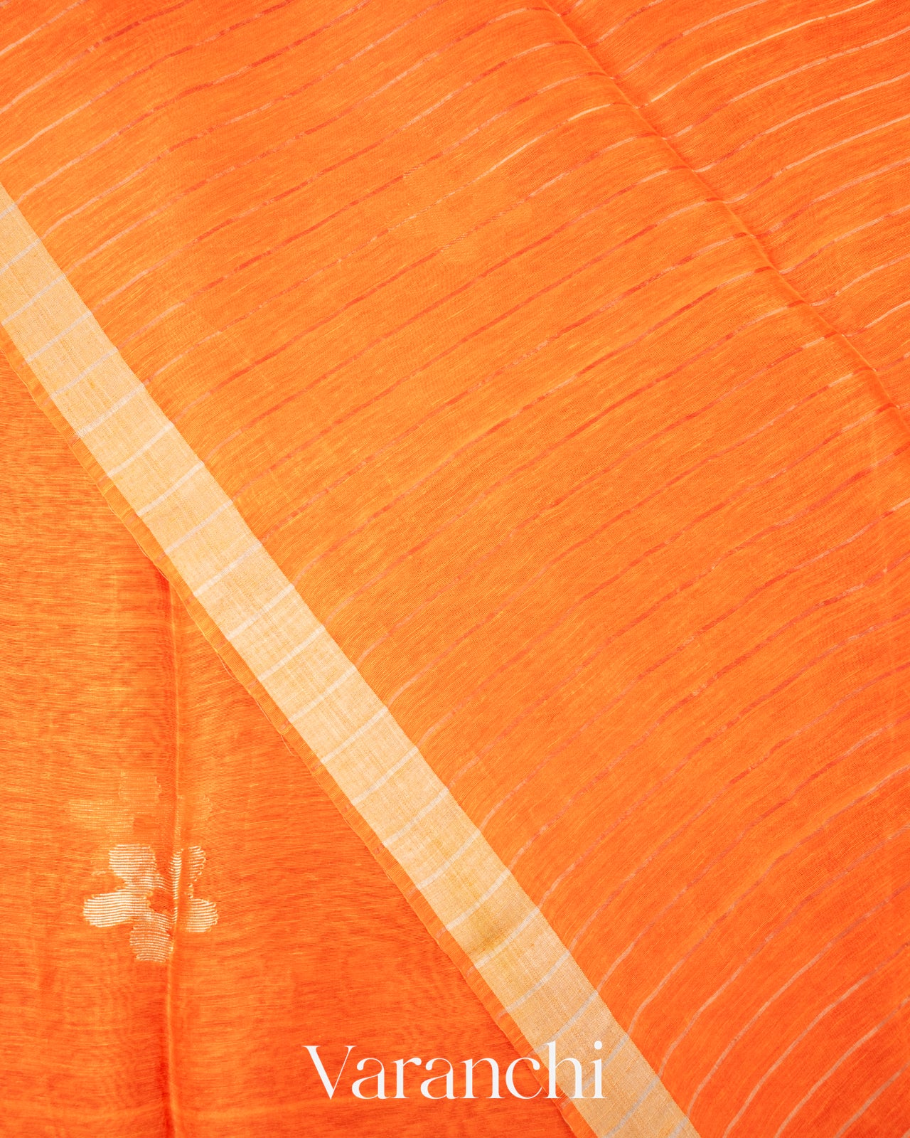 Burnt Orange Jamdani Pure Silk Linen Handloom Saree