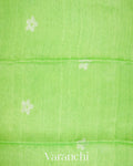 Parrot Green Jamdani Pure Silk Linen Handloom Saree